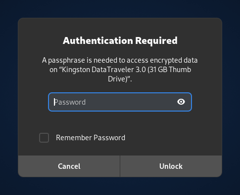 Authentification requise. Une
phrase de passe est nécessaire pour accéder aux données chiffrées.